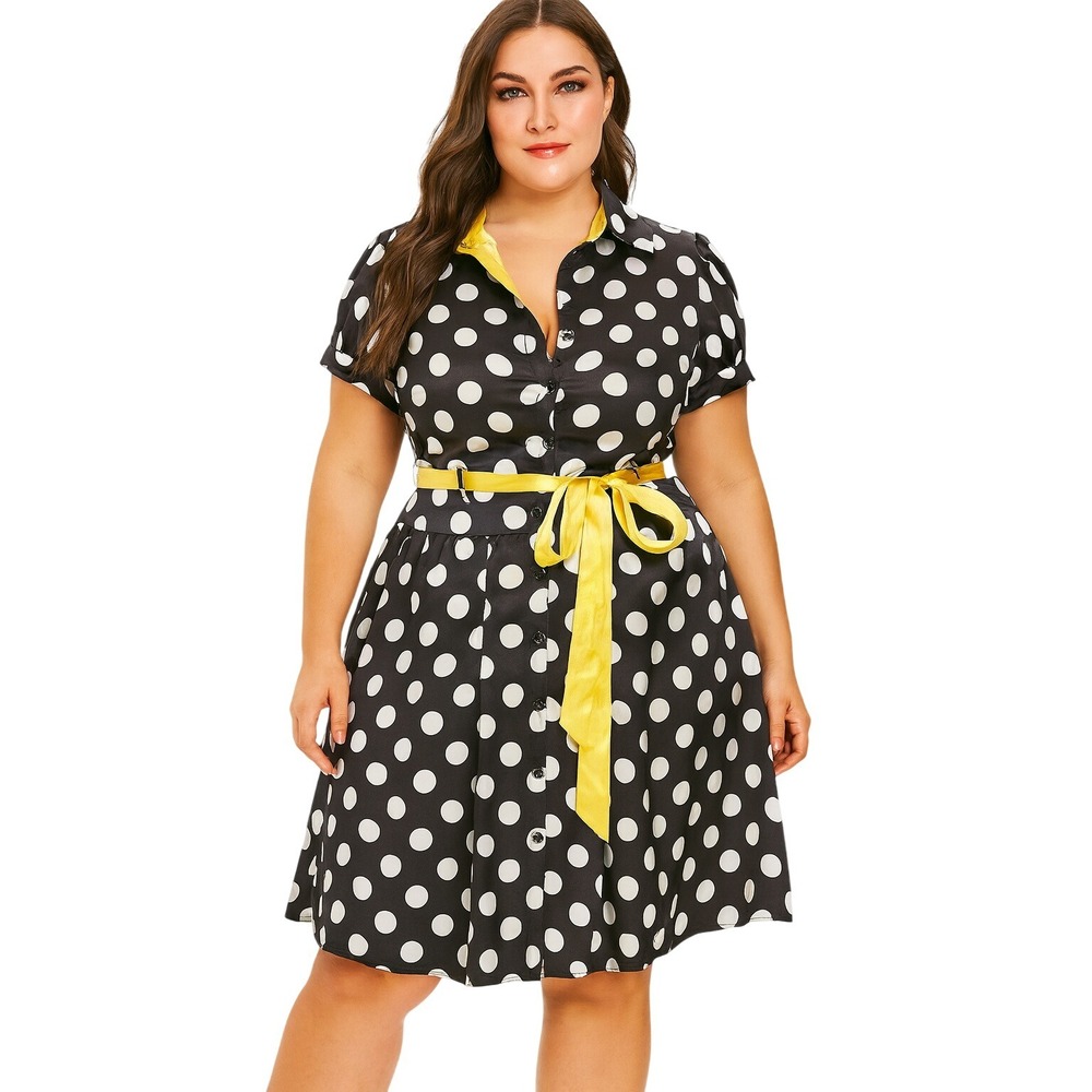 Vintage‎ Black and White Polka-dot Satin Fit and Flare Dress